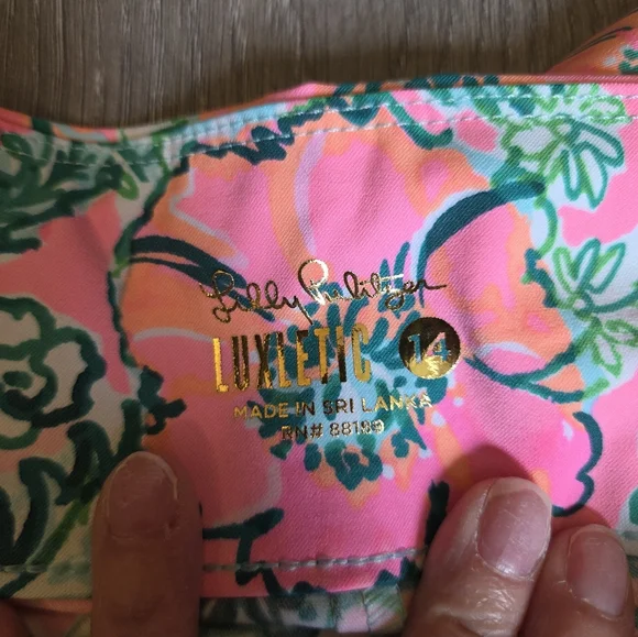 Lilly Pulitzer Luxletic Corso Crop Pants "Soleil Pink Perfect Poppy Golf Size 14 - Picture 3 of 3